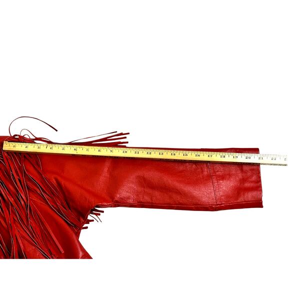 Luskeys Private Collection Women’s Red Leather Fringed Waist Jacket Stunning - Picture 10 of 10